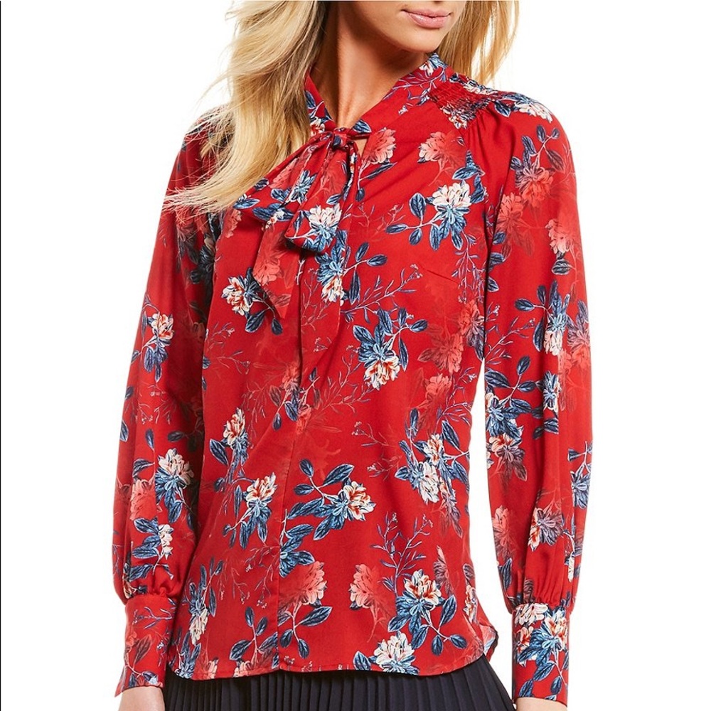 French Connection || Red Floral Silk Blouse
